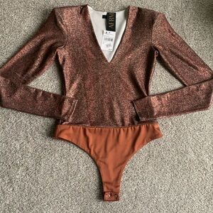 NWT    AFRM. Bodysuit. XS. Metallic Copper color